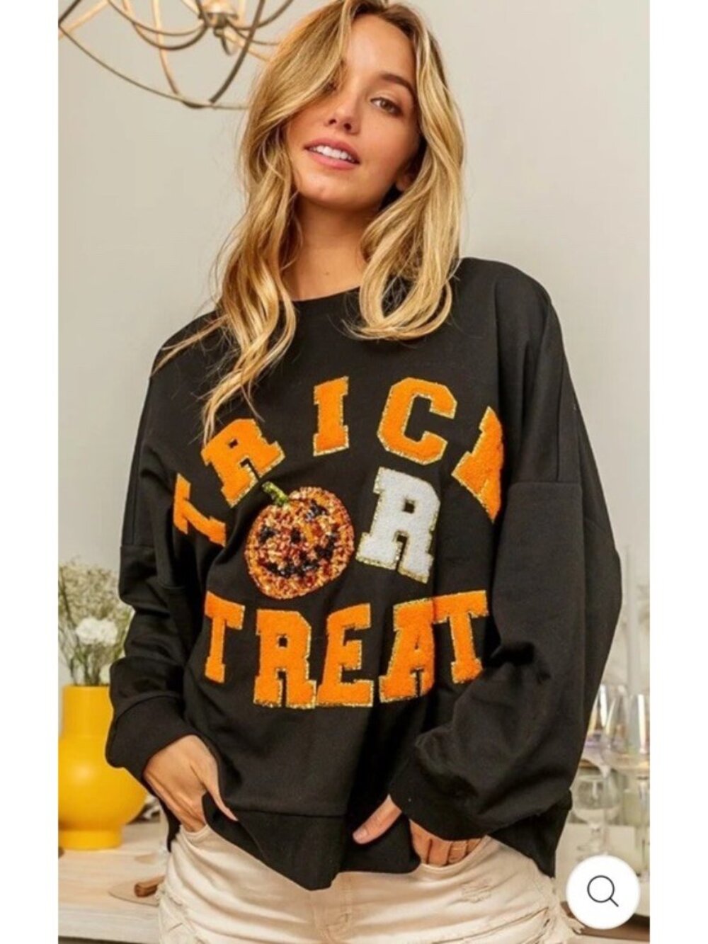 BIBI Medium HALLOWEEN TRICK OR TREAT SWEATSHIRT Sequins 3D Letting Pumpkin